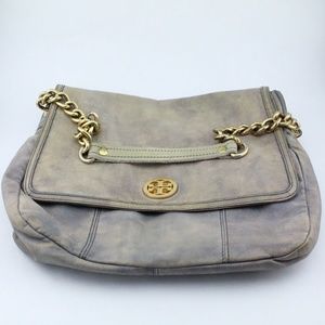 RARE Tory Burch Leather Shoulder Bag Purple Cream Tie Dye